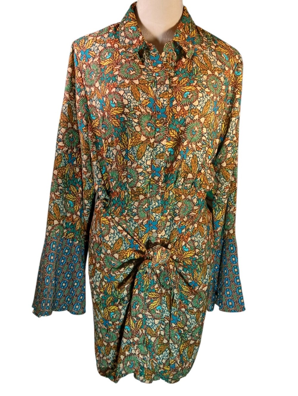 NWT Bohemian Fabric & Classic Shirtdress Dress Size Large